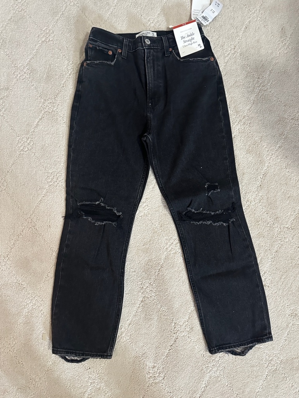 Abercrombie & Fitch Black Straight-Leg Distressed Jeans